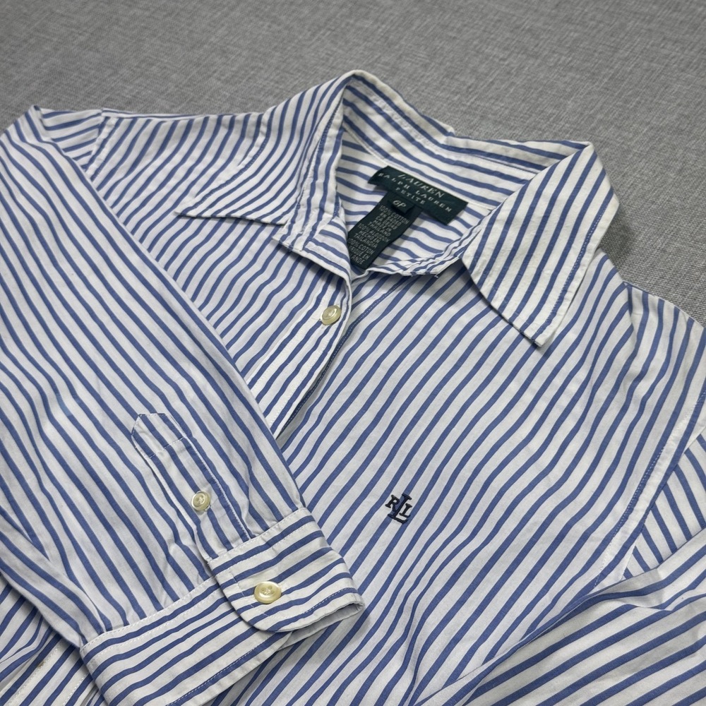 Lauren Ralph Lauren 3/4 Sleeve Button-Up Shirt Womens 6P Blue Striped